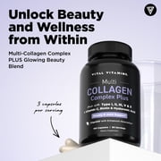Vital Vitamins Multi Collagen Complex Plus - Biotin, HA, Vit C - Hair, Skin, Nails, Joints - 150 Count