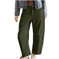thumbnail image 3 of HaiMao Corduroy Pants Women Elastic Waist Mid-Rise Wide Leg Cropped Pants Baggy Barrel Jeans Trousers with Pockets Army Green 8(L), 3 of 6