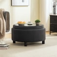 thumbnail image 4 of CQSXDA Upholstered Round Ottoman With Reversible Lid In Beige Fleece Fabric For Living Room Bedroom Office Storage Stool，Gray, 4 of 10