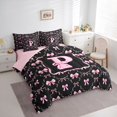 thumbnail image 2 of Manfei Girls Shabby Chic Romantic P Personalized Initial Bedding Comforter Set 7pcs,Teens Women Dreamy Princess Bowknot Queen Bedding Sets,Pink Reversible,Microfiber Bedroom Decor, 2 of 7
