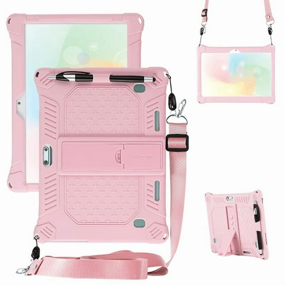 10.1" Stand Case Cover for YELLYOUTH Tablet, Soft Silicone Lightweight Case Compatible with Dragon Touch Notepad K10, for ZONKO, for Beyond Tab PC Protective with Stylus Pen and Shoulder Strap