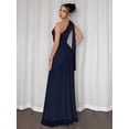 thumbnail image 3 of Navy Blue Asymmetrical One-Shoulder Ruched Bodycon Maxi Dress For Formal Evening Events, 3 of 7