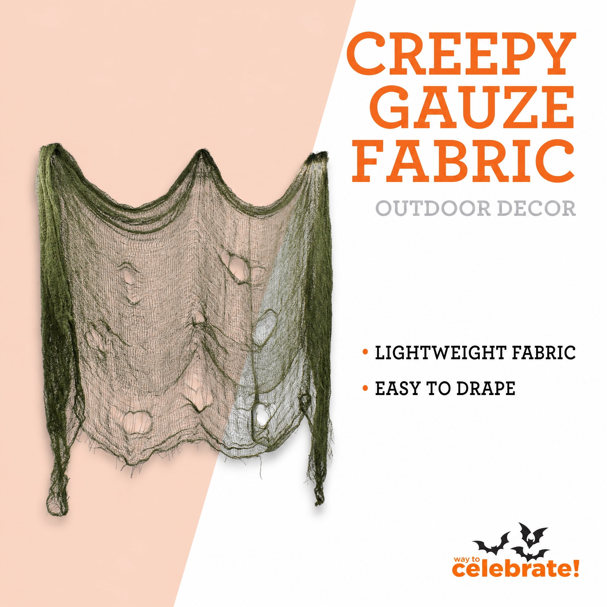 Creepy Gauze Fabric, Green, 65" x 84", Halloween by Way To Celebrate