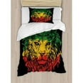 thumbnail image 3 of Ambesonne Rasta Ethiopian Flag on Grunge Sketchy Lion Head with Backdrop Duvet Cover Set, 3 of 3