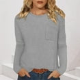 thumbnail image 2 of BiZtdJrK Womens Spring T Shirts Waffle Knit Long Sleeve Crew Neck Tee Tops Loose Fit Solid Dressy Casual Blouse with Chest Pocket Gray S, 2 of 8