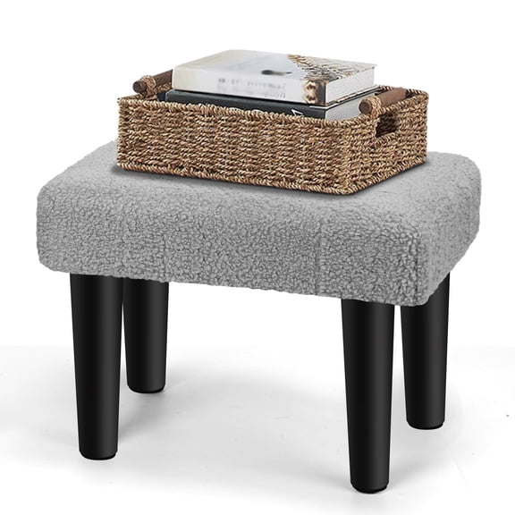 Small Ottoman Foot Rest with Legs, Rectangular Ottoman Foot Stool, Teddy Velvet Sofa Footstools for Under Office Desk, Living Room, Bedroom, Grey