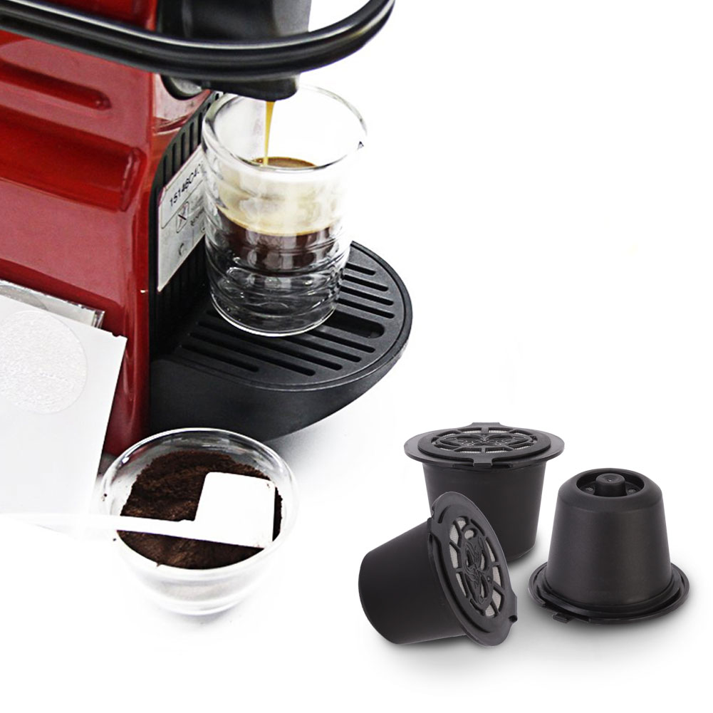 3pcs Coffee Filter Black Household Reusable Coffee Capsules 304 Stainless Steel Capsule Filter Refillable Cup Fit for Nespresso 