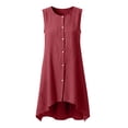 thumbnail image 3 of Josdec Women's Casual Round Neck Sleeveless Mini Dresses Button Front Irregular Hem Cotton Solid Color for Summer Daily Wear S-XXL, 3 of 8