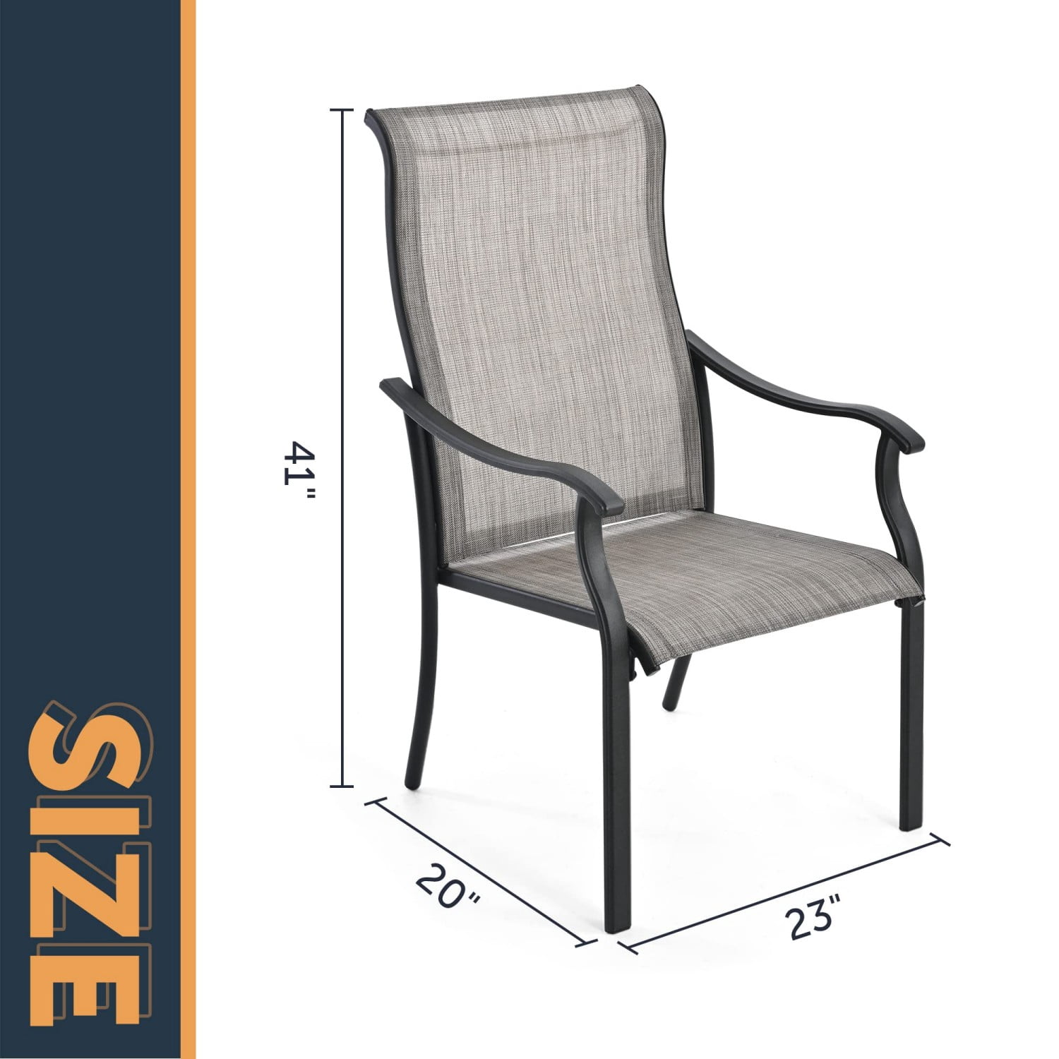 Patio Dining Chairs Set of 4, Outdoor Textilene Chairs with High Back & Armrests, Metal Frame Patio Furniture for Garden Backyard Porch, Gray