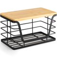 thumbnail image 1 of Small Wall Basket, Stainless Steel Adhesive Cabinet Door Organizer with Bamboo Top for Kitchen, Cabinet, Pantry, Black(28.3*17*18cm), 1 of 5