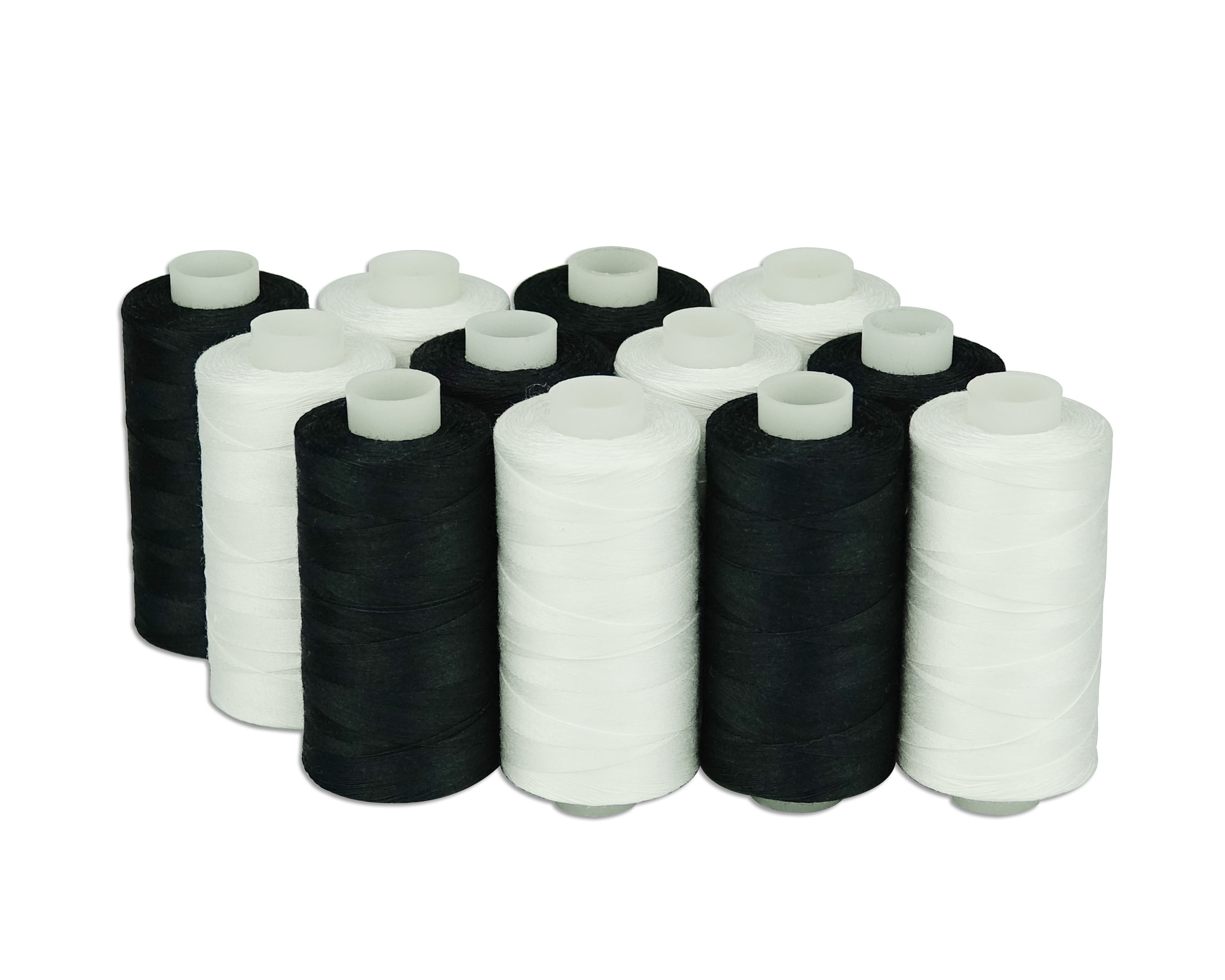 Simthread 6 White 6 Black 100% Cotton Sewing Thread 50s/3 for Quilting etc - 550 Yards Each Spool