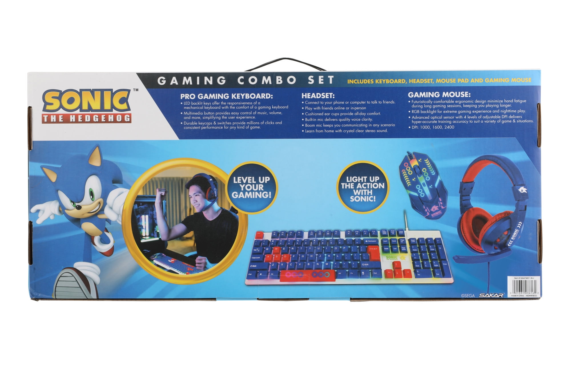 Sonic The Hedgehog 3 in 1 Gaming Kit- Headset, Keyboard, Mouse