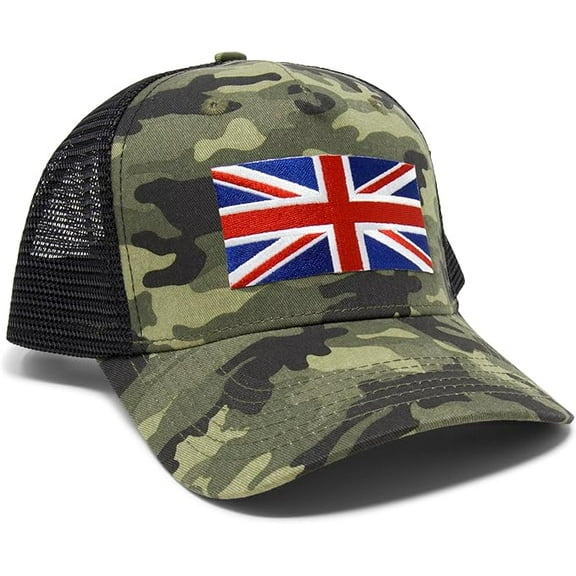 Union Jack Flag Hat for Men and Women – UK British Snapback Trucker Baseball Cap by International Tie (Camouflage)