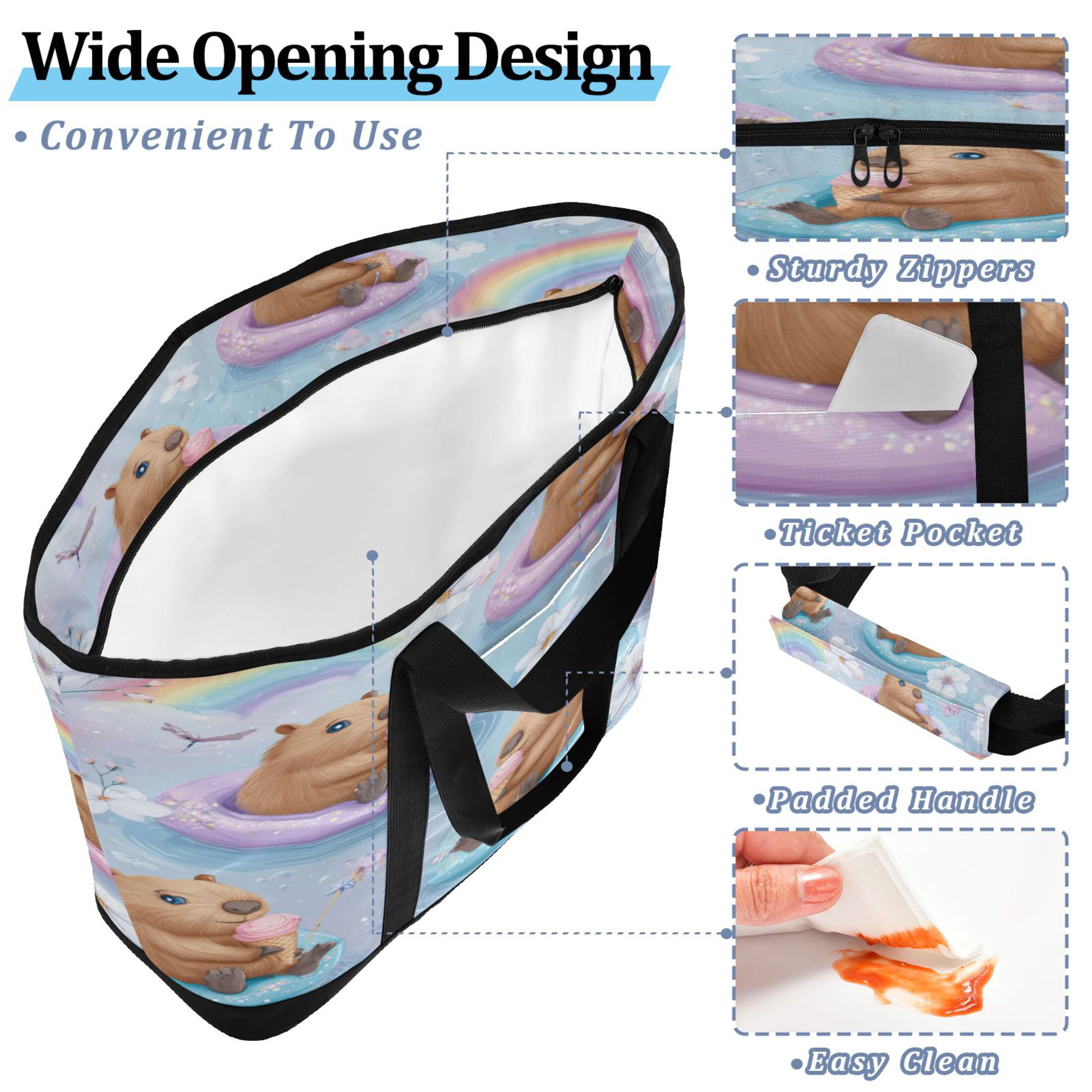 Extra-Large Wide Opening Design Capacity Hand-Held Ice Pack Thickened Insulation Layer For Long-Lasting Cold Retention For Outdoor Shopping Picnics And Camping Capybaras Eating Ice Cream