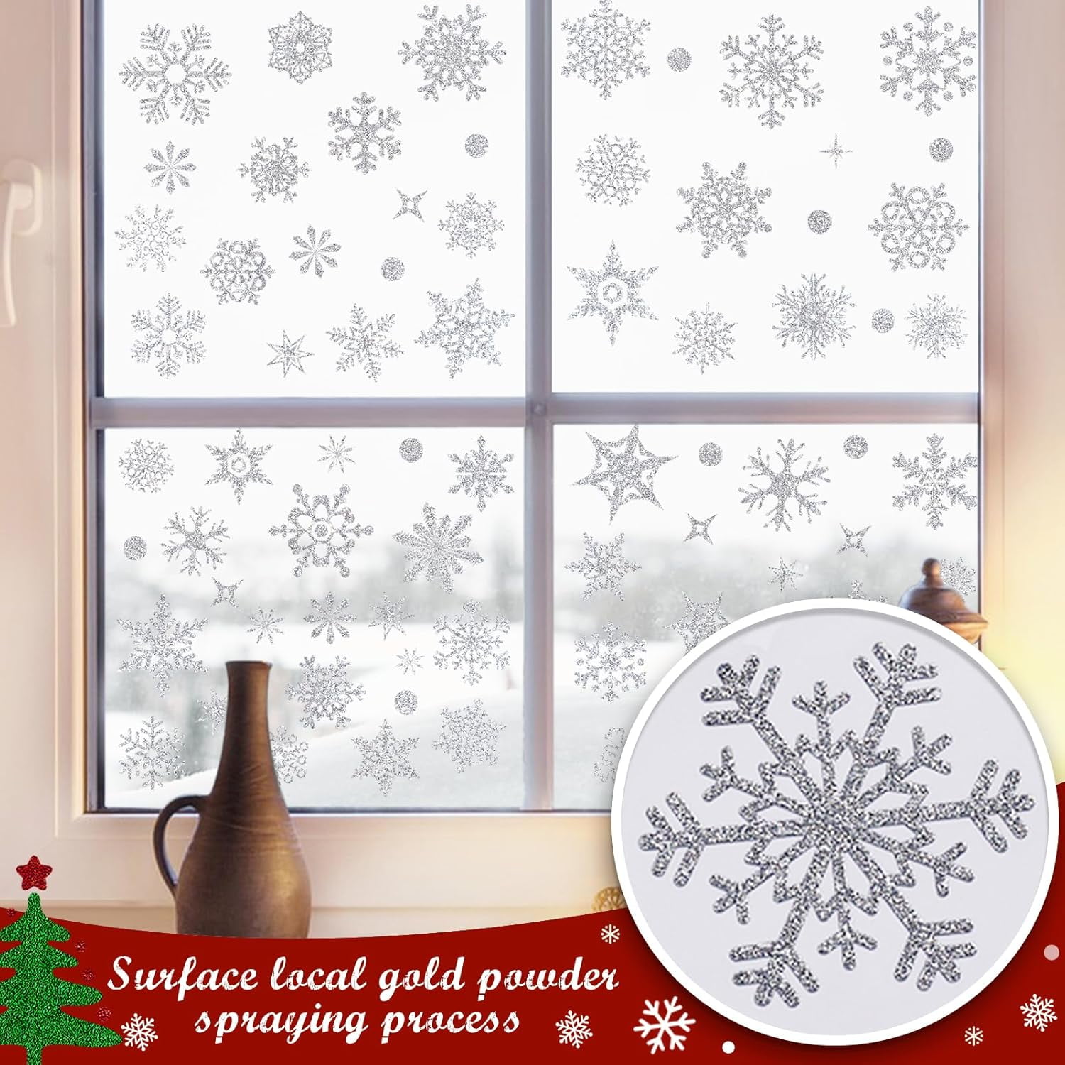 93 PCS Glitter Snowflake Window Stickers Christmas Window Clings, Sparkling Snowflake Window Decals Winter Wonderland Decorations for Home Christmas Party