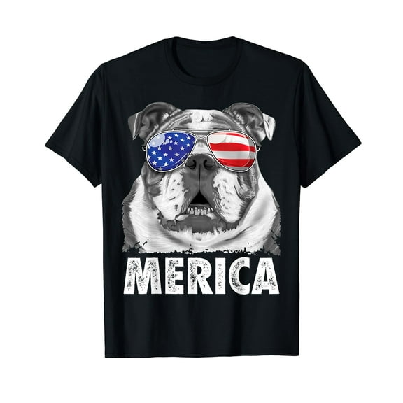 English Bulldog 4th of July Merica Men Women USA Flag Retro T-Shirt