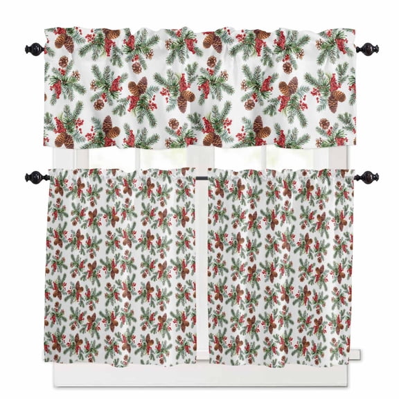 Merry Christmas Winter Curtain Valances Set Cow Red Truck Tree Gray Kitchen Curtains 36 inch Length Rod Pocket Valance and Tiers 3 Piece Set Small Bedroom Bathroom Laundry Decor