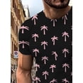 thumbnail image 5 of Men's crew neck T-shirt with a modern tropical design and a vibrant pink palm print on a black background is light and suitable for summer wear, 5 of 6