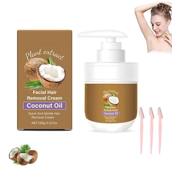 Coconut Oil Facial Hair Removal Cream, Coconut Oil Hair Removal Cream, Facial Hairs Removal Coconuts Creams, Gentle Body Hair Remover Cream for all Skin (1PC)