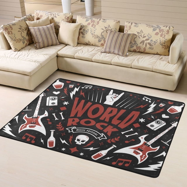 DouZhe Tapis de Sol Motif Musique Rock Antidérapant Lavable en Machine, Tapis de Style Paillasson, 63x48 Pouces
