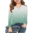thumbnail image 3 of zbxnLI Girls V Neck Long Sleeve Shirts Teen Girls Gradient Graphic T-Shirts Casual Loose Basic Tees, 3 of 8