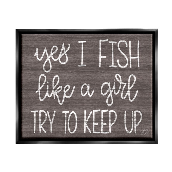 Stupell Fish Like A Girl Summer Cabin Sign Inspirational Painting Black Floater Framed Art Print Wall Art