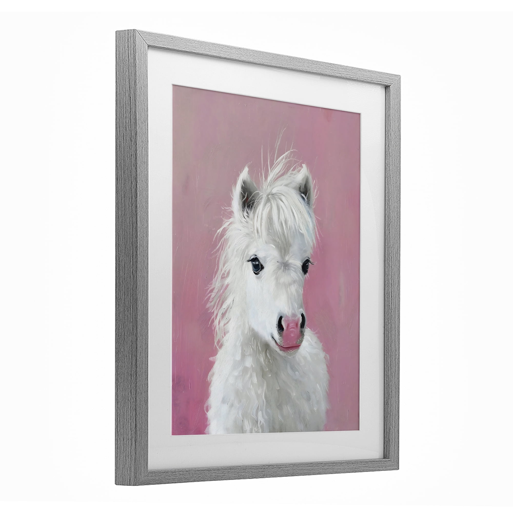 Stupell Industries Gentle White Pony Gray Framed Print Under Glass, design by The Prints Vibe