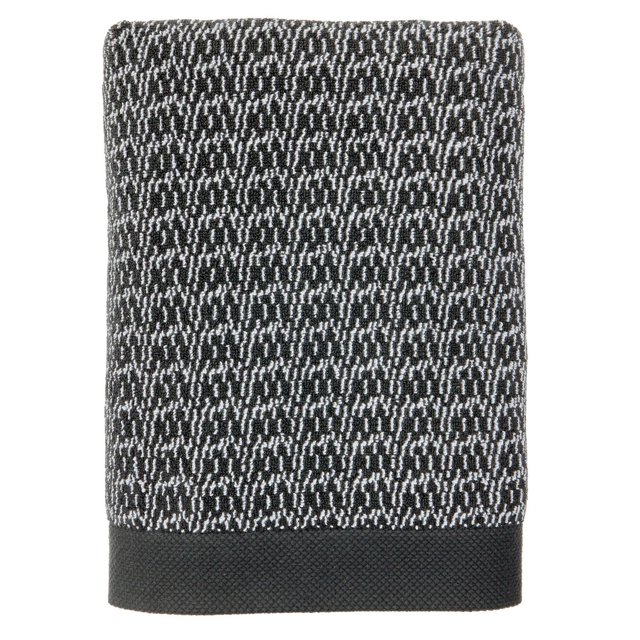 Better Homes & Gardens Signature Soft Serviette de Bain Mélangée Pliée avec un Motif Texturé de Mélange Noir et Blanc et une Bordure Tissée Noire Unie, Fabriquée en Mélange de Coton et de viscose pour une Absorption et une Durabilité Accrues, Idéale pour les Serviettes de Salle de Bain pour Enfants et un Séchage Rapide après le Bain.