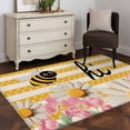 thumbnail image 3 of Spring Bees Daisy Area Rugs 4'x6', Washable Small Throw Rugs for Office Bathroom, Rustic Tulips Dots Yellow Striped Burlap Indoor Outdoor Rug Non-Slip Low Pile Carpet Runner Reversible Floor Mats, 3 of 8