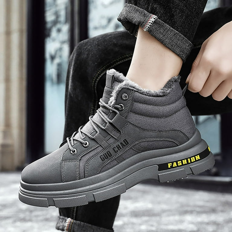 CHENge Mens Snow Boots Tall Ankle-High Pointed Toe Flat Soft Sole