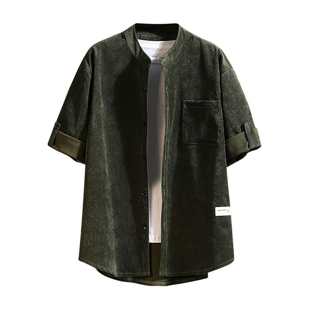 pstuiky camisetas de hombre, Camiseta informal de manga corta con botones de color liso para hombre camisas casuales para hombre m