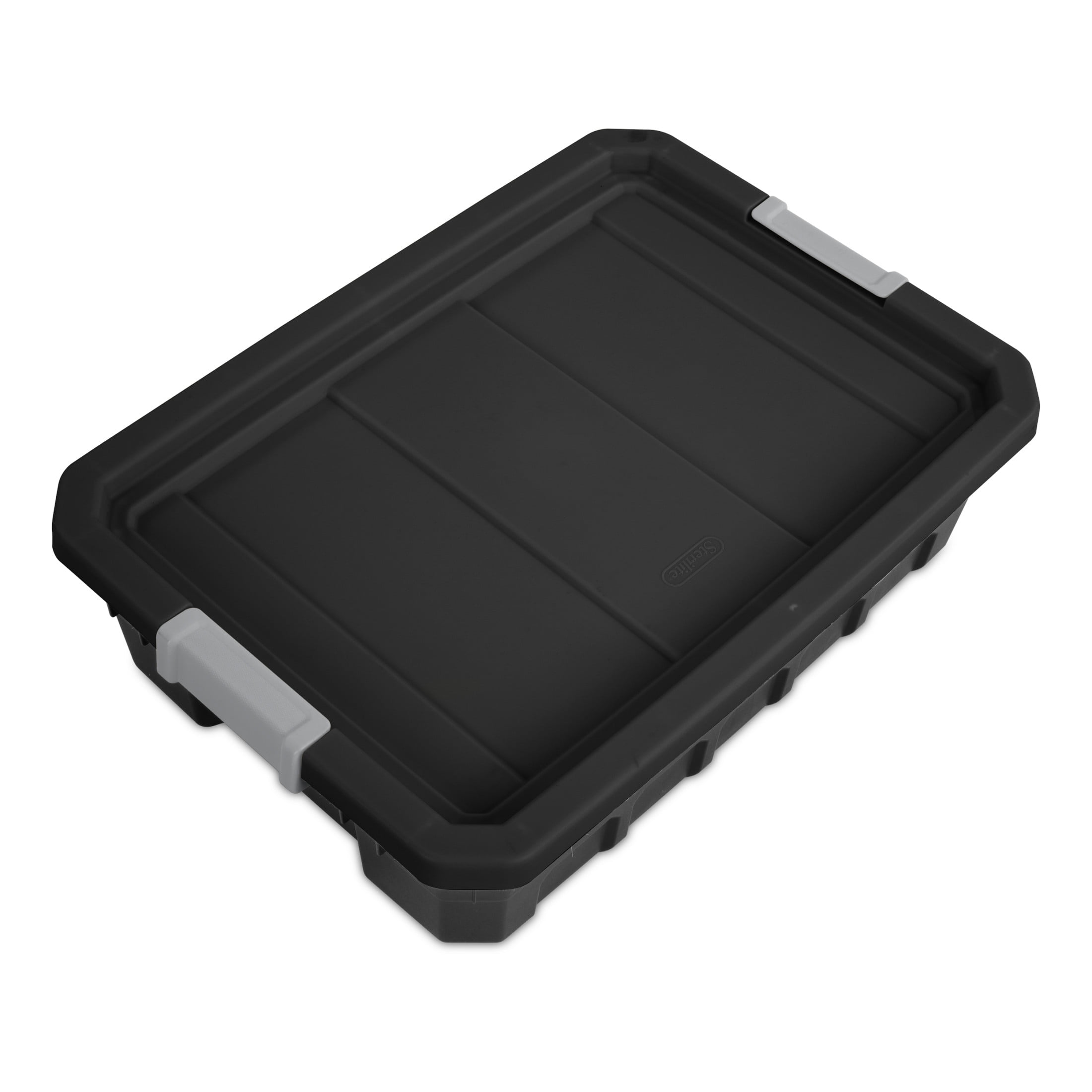 Sterilite Stackable Storage Bin, 10 Gallon Durable Plastic Storage Tote with Latch Lid, Black, 6 Pack