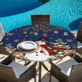thumbnail image 6 of Blue Christmas Snowman Round Tablecloth, Fitted Table Cover with Elastic for 55"-60" Round Tables, Xmas Snowflake Elk Tree Balls Table Cloth Outdoor Indoor Dinning Party Waterproof Tablecloths, 6 of 7