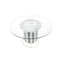 thumbnail image 2 of Benjara Round Glass Top Dining Table with Cross Oval Base- Silver, 2 of 7