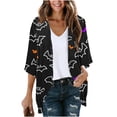 thumbnail image 2 of qolati Halloween Cardigan for Women 3/4 Sleeve Open Front Cardigans Jacket Holiday Fall Outwear Cute Ghost Pumpkin Graphic Cover Up Blouse Tops Black L, 2 of 5