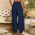 thumbnail image 5 of BLVB Women Summer Pull On Pants Casual Loose Cotton Linen Solid Color High Waist Beach Trousers Tapered Pants with Pockets, 5 of 6