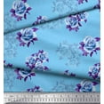 thumbnail image 2 of Soimoi Blue Cotton Poplin Fabric Leaves & Alba Rose Floral Printed Craft Fabric by the Yard 42 Inch Wide, 2 of 3