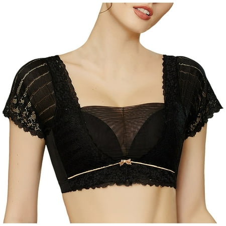 JAKANYQ Woemens Brassiere Lace Tank Tops Wireless Bra Lace Crop Top Padded Stretch Spaghetti Thin Strap Yoga Sports Bra For Women Skin-Friendly