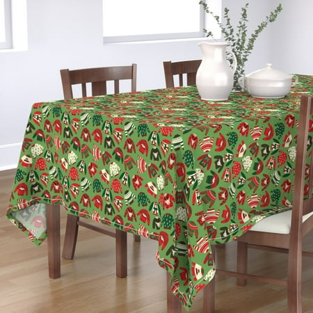 

Cotton Sateen Tablecloth 70 x 120 - Christmas Green Red White Sweater Fun Scandinavian Holiday Print Custom Table Linens by Spoonflower