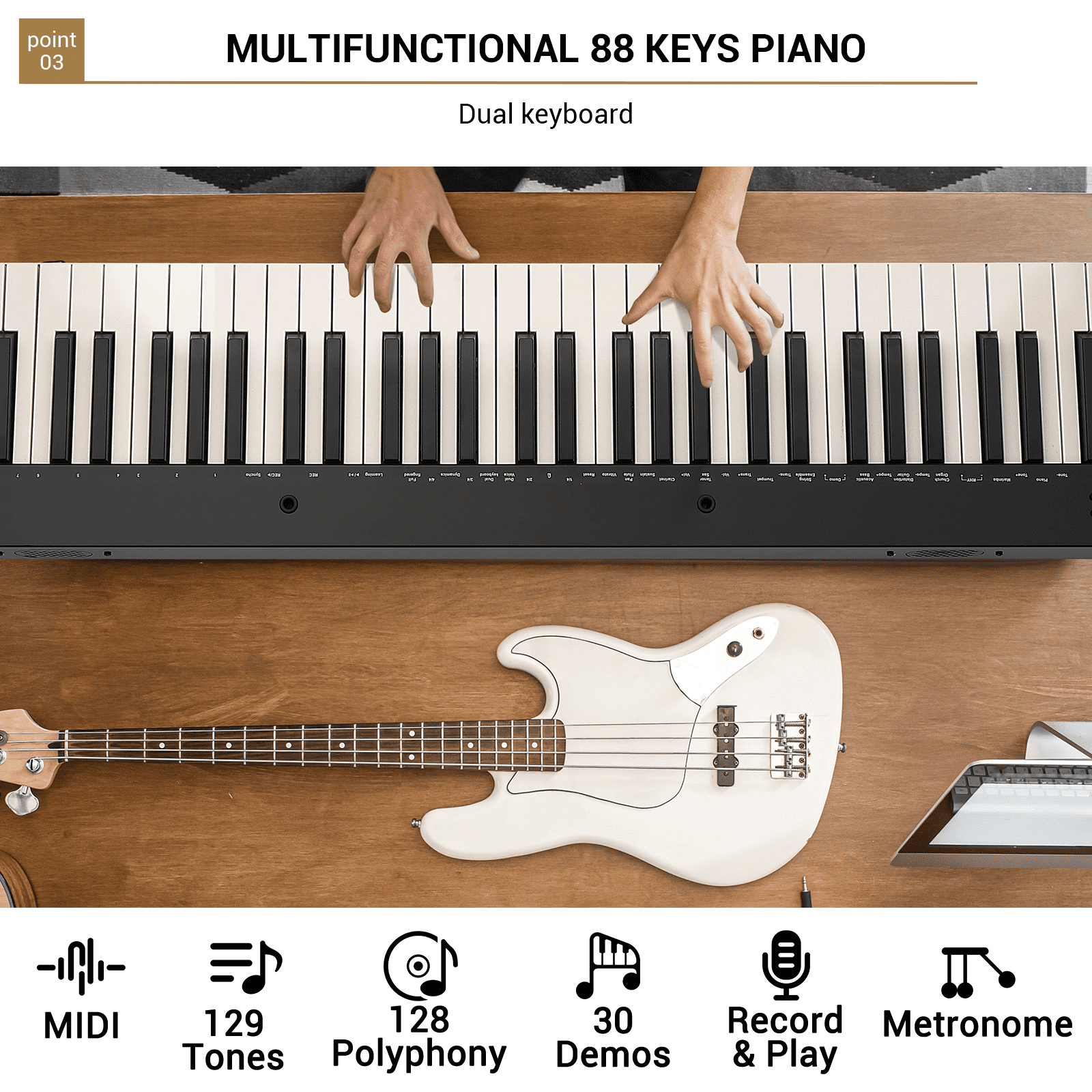 88-Key Weighted Action Digital Piano with Sustain Pedal and Power Supply
