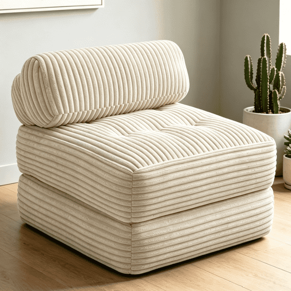 Ultra-Soft Corduroy Convertible Sofa Bed, 3-in-1 Multi-Functional Folding Sleeper Chair for Small Space, No Assembly Required, Beige