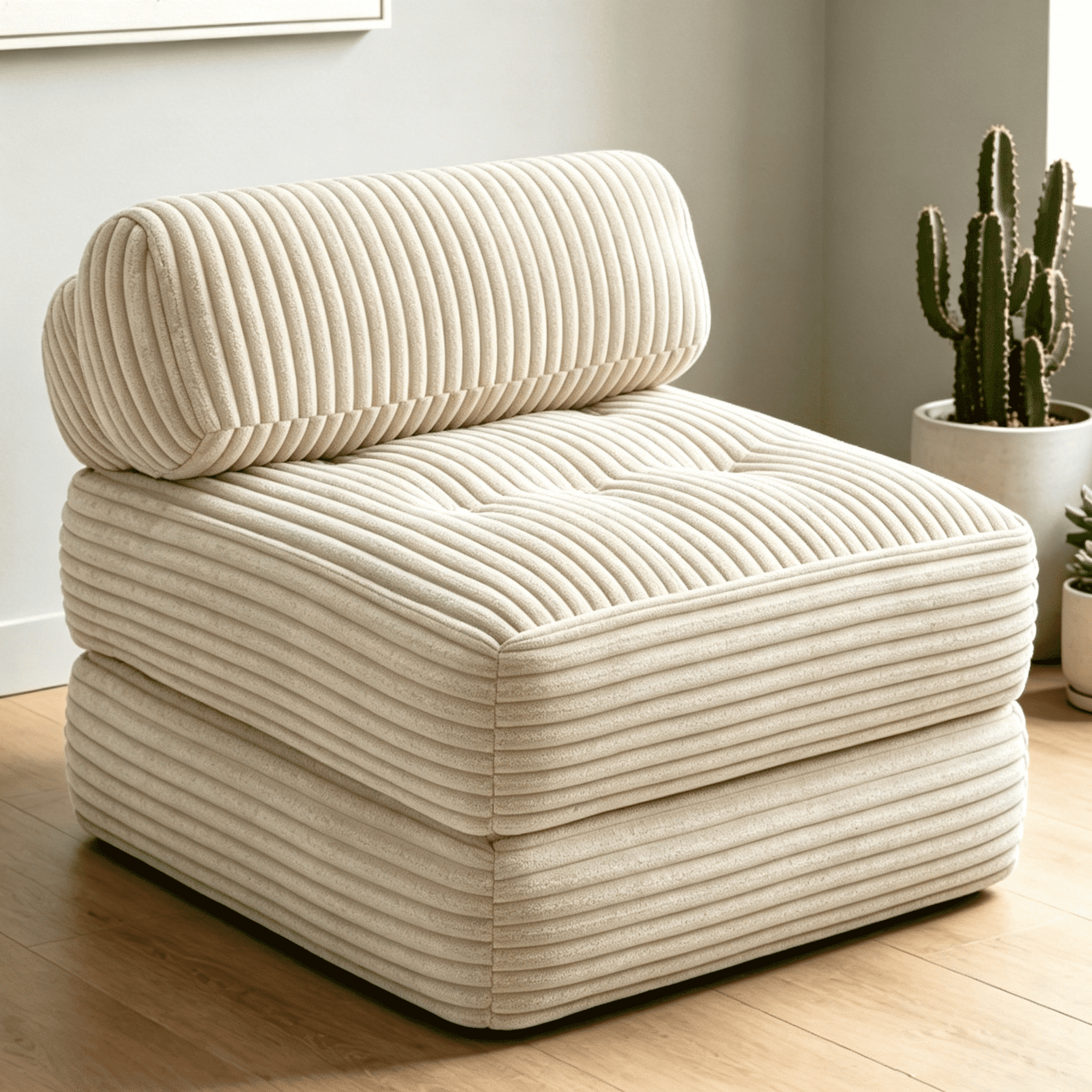Ultra-Soft Corduroy Convertible Sofa Bed, 3-in-1 Multi-Functional Folding Sleeper Chair for Small Space, No Assembly Required, Beige
