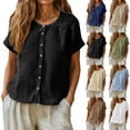 thumbnail image 4 of Kelon Short Sleeve Womens Linen Cotton Tops Vacation Casual Outfits Blouses Dressy Casual Summer Outfits 2026, 4 of 9