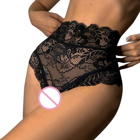 

nsendm Women Floral Lace Mesh Panties High Waist Briefs Underwear Hollow Out No Boundaries Underwear for Women plus Underpants Black Small