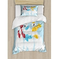 Bear Twin Size Duvet Cover Set, Christmas Time at North Pole Theme Three Funny Characters with Scarves and Trumpet, Decorative 2 Piece Bedding Set with 1 Pillow Sham, Multicolor, by Ambesonne