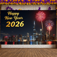 thumbnail image 2 of Night Cityscape Happy New Year Banner Glittering Fireworks Celebration Banner Festive Design for Party Decoration Holiday Event Celebration, 2 of 9
