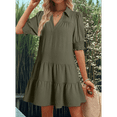 thumbnail image 3 of Women'S Pleated Mid Sleeve Dress Green M, 3 of 5