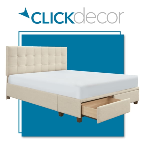 ClickDecor Edmond Storage Bed wAdjustable Height Headboard Queen Size Beige