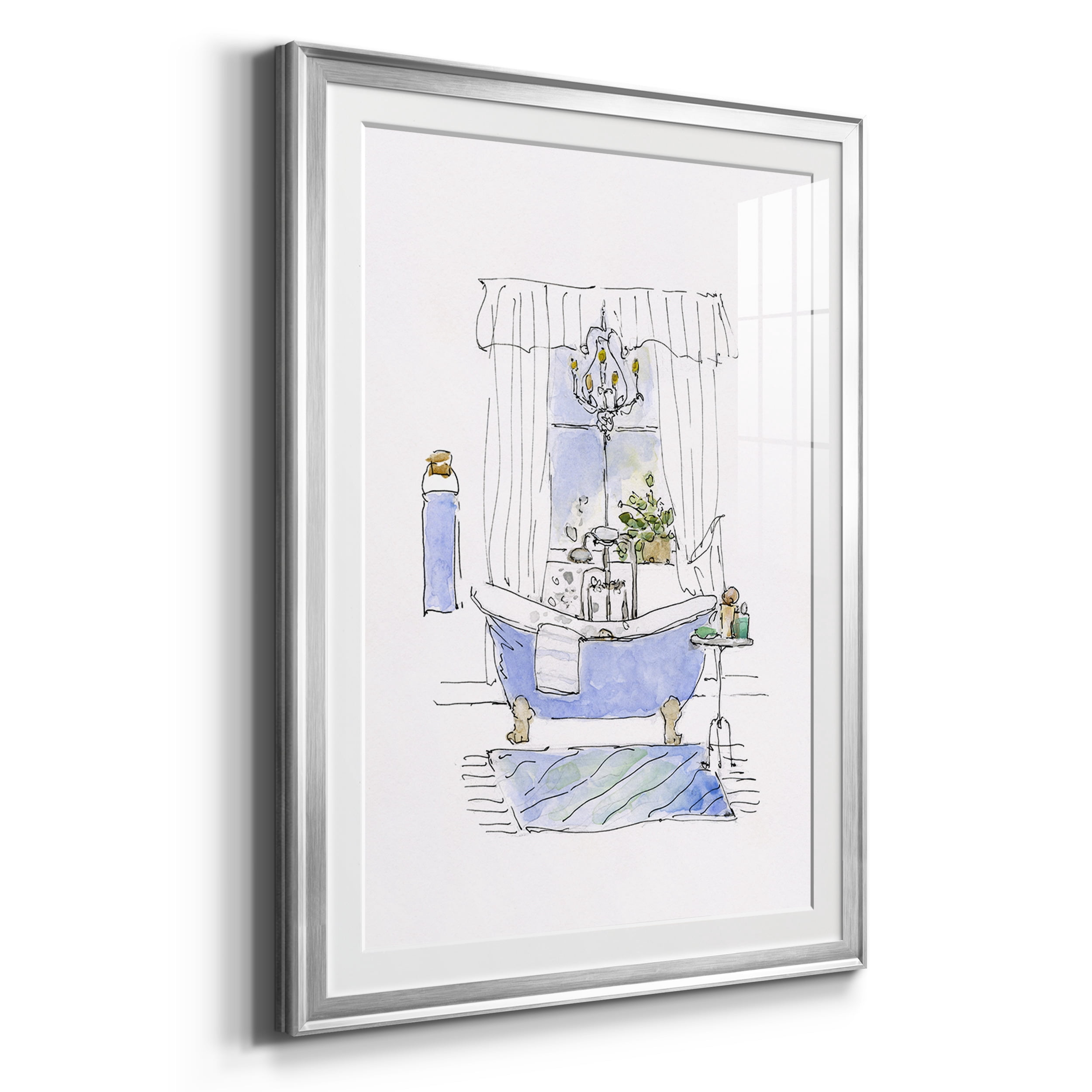 Sketchy Bath I Premium Framed Prints Set of 3 - Ready to Hang - 26.5 x 36.5 Each - Silver Frame