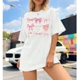 thumbnail image 3 of KimSoong Womens Bow Shirt Coquette Aesthetic T-Shirt Trendy Pink Bow Girly Tee Watercolor Pastel Bow Oversized Tops, 3 of 6